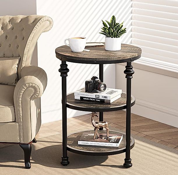 GarveeMore Beistelltisch Rund Holz,Couchtisch mit 3 Ebenen Sofatisch aus Ho günstig online kaufen