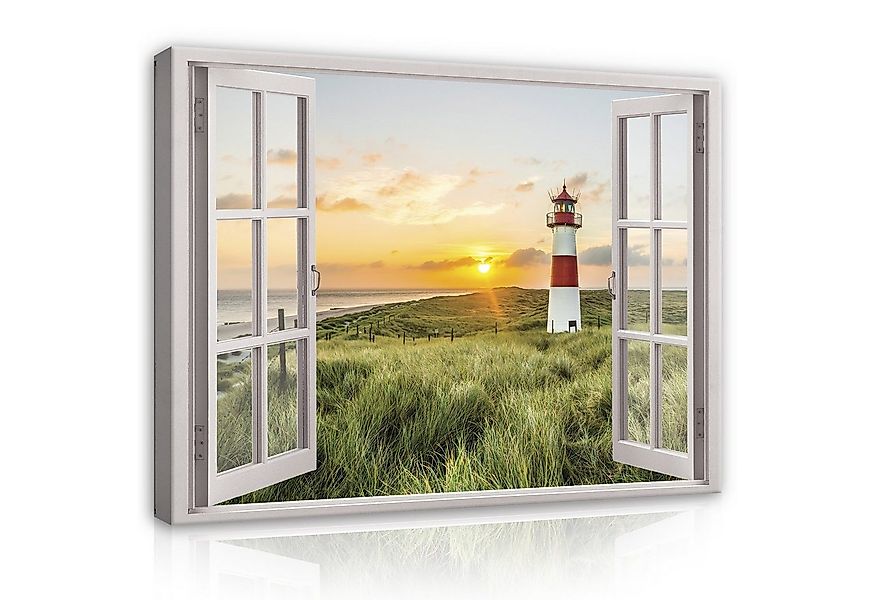 Wallarena Leinwandbild Fensterblick Natur Strand Leuchtturm Modern XXL Lein günstig online kaufen