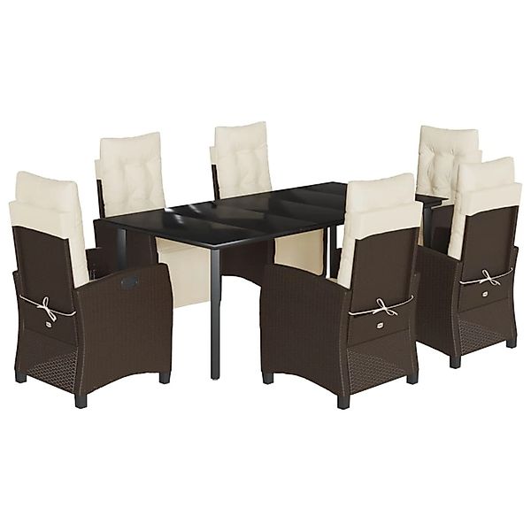 vidaXL 7-Tlg Garten-Essgruppe mit Kissen Braun Poly Rattan 3212986 günstig online kaufen