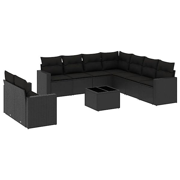vidaXL 10-Tlg Garten-Sofagarnitur mit Kissen Schwarz Poly Rattan 3251492 günstig online kaufen