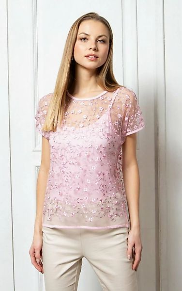 Passioni T-Shirt Top in Rosa mit floraler Stickerei günstig online kaufen