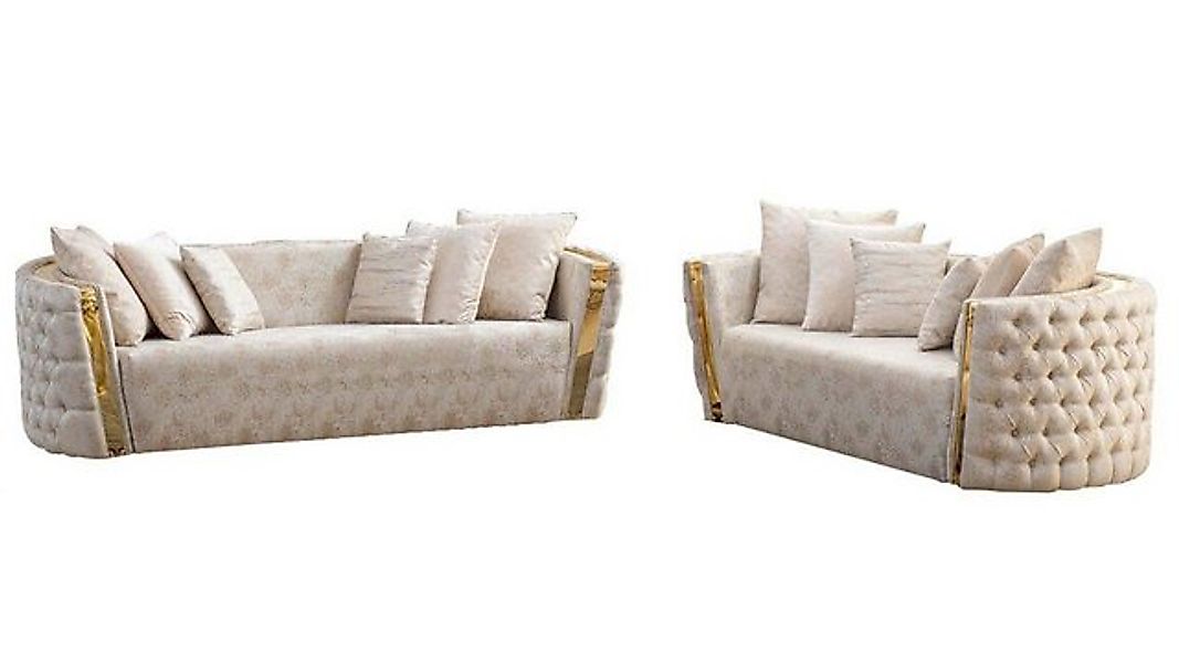 JVmoebel Sofa Komplette Beige Chesterfield Sitzgarnitur 3-Sitzer Polster 2- günstig online kaufen