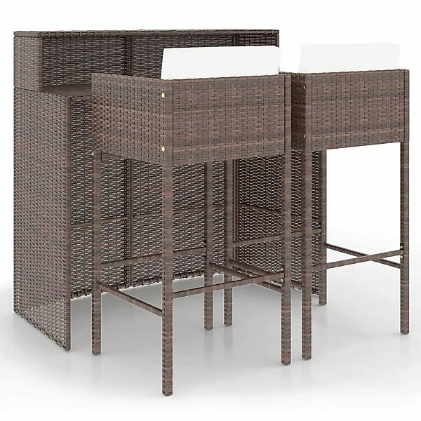 3-tlg. Gartenbar-set Mit Kissen Poly Rattan Braun günstig online kaufen