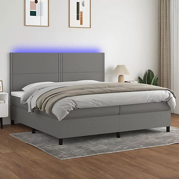 Vidaxl Boxspringbett Mit Matratze & Led Dunkelgrau 200x200 Cm Stoff günstig online kaufen