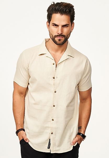 behype Kurzarmhemd aus Leinen Sommerhemd im Regular-Fit Herren Leinenhemd F günstig online kaufen