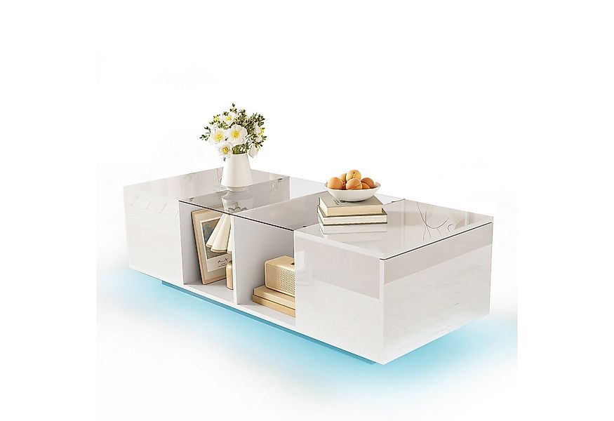 HAUSS SPOLE Couchtisch Hochglanz-Couchtisch mit Glasablage, 2 Türen, LED-Li günstig online kaufen