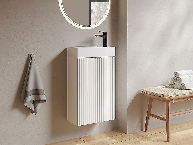 Handwaschbeckenschrank geriffelt - Tür wendbar - Weiß - 60 x 40 x 22 - VAHI günstig online kaufen