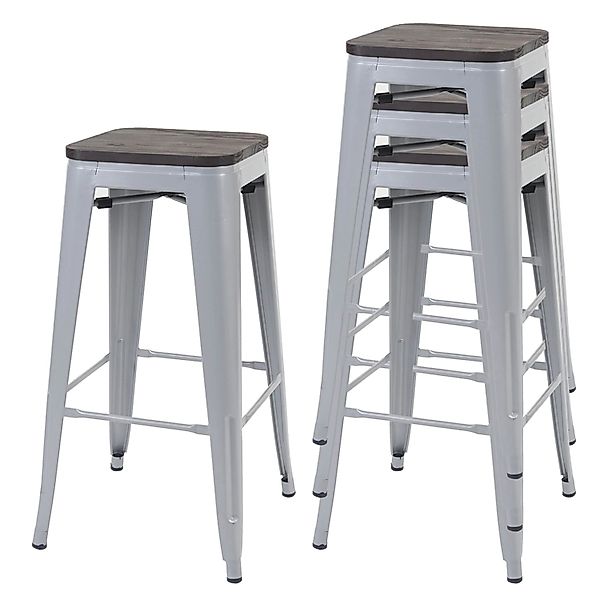 PROREGAL 4er-Set Barhocker Inkl. Holz-Sitzfläche Sitzhöhe 76cm Metall Indus günstig online kaufen