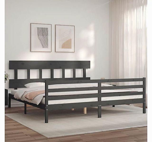 vidaXL Bett Massivholzbett mit Kopfteil Grau 200x200 cm günstig online kaufen