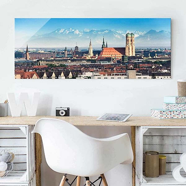 Glasbild Architektur & Skyline - Panorama München günstig online kaufen
