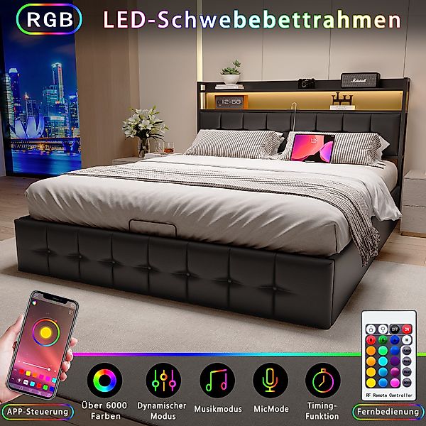 FUROKOY Polsterbett LED-Beleuchtung Hydraulisches Doppelbett (1-tlg., günstig online kaufen