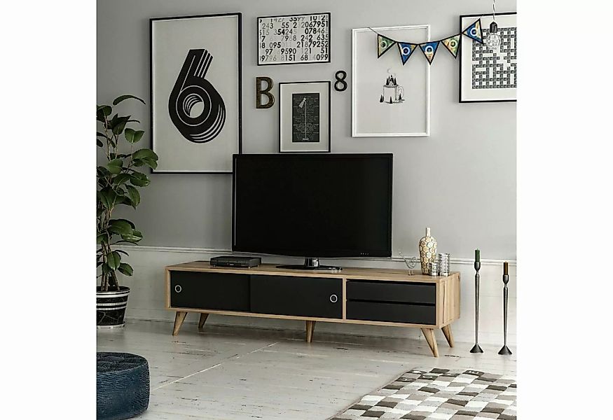 en.casa TV-Schrank Fladså TV Board 40x160x40cm Eiche-Optik / Schwarz günstig online kaufen