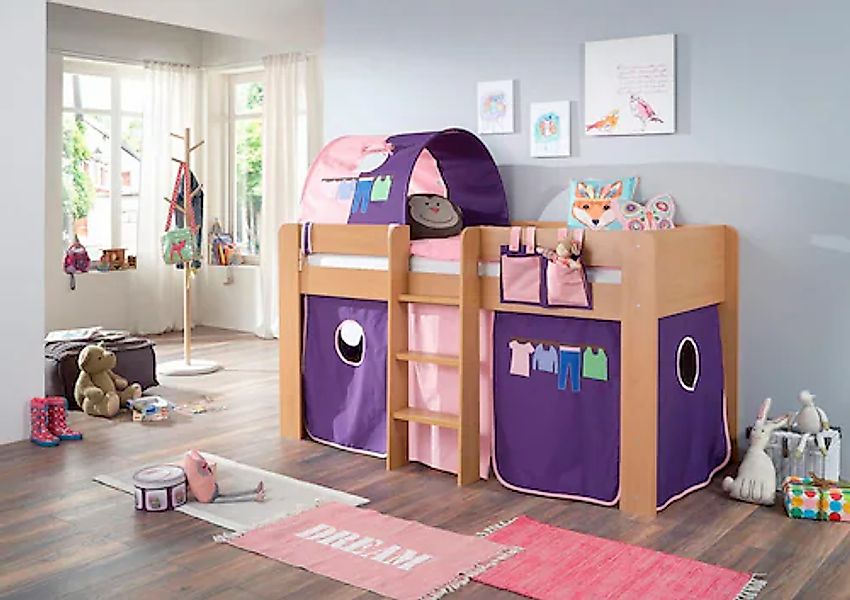Relita Hochbett "Andi", mit Rolllattenrost, Textil-Set und Leiter, pflegel. günstig online kaufen