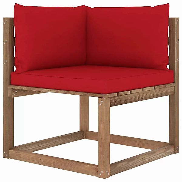 Garten-paletten-ecksofa Mit Roten Kissen günstig online kaufen