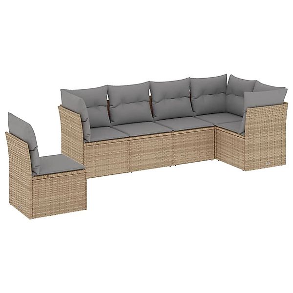 vidaXL 6-Tlg Garten-Sofagarnitur mit Kissen Beige Poly Rattan 3217699 günstig online kaufen
