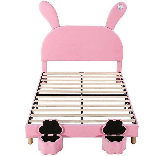 Gotagee Polsterbett Kinderbett LED 140x200cm mit 2 Stauraumbänken Jugendbet günstig online kaufen