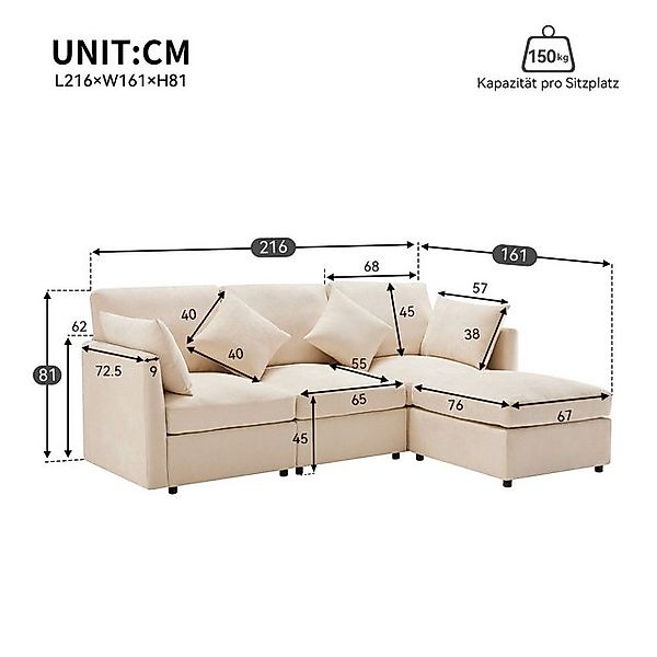 Ulife Sofa Modernes Chenille-Ecksofa, L-förmiges Ecksofa für 3-4 Personen, günstig online kaufen