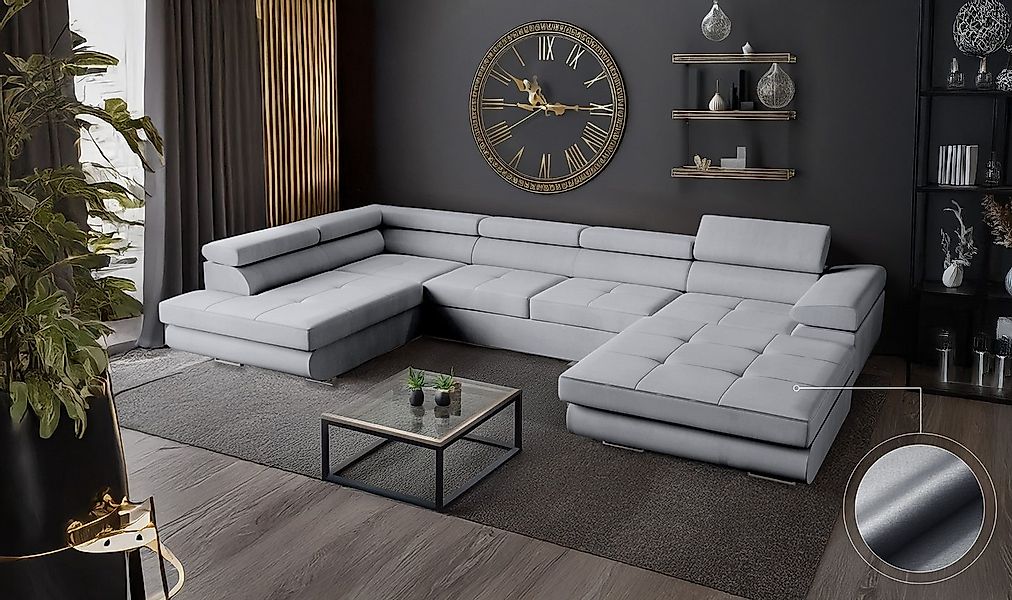 Goldstoff Wohnlandschaft mit Schlaffunktion, Couch für Wohnzimmer - Schlafs günstig online kaufen
