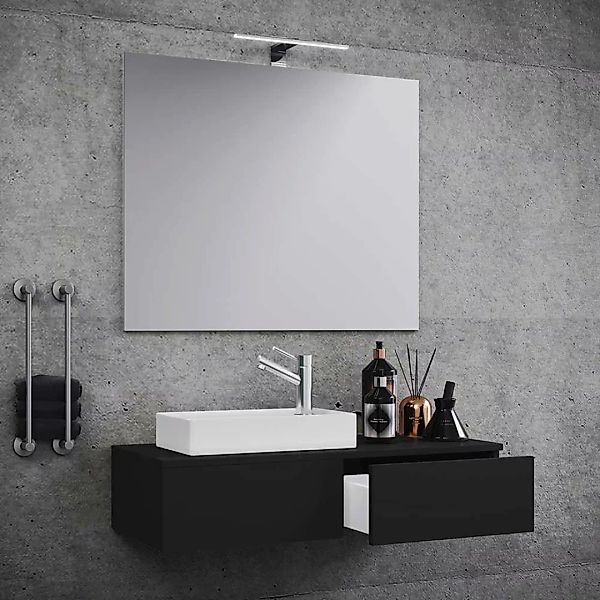 Waschplatz Set modernes Design in Schwarz die Wandmontage (zweiteilig) günstig online kaufen