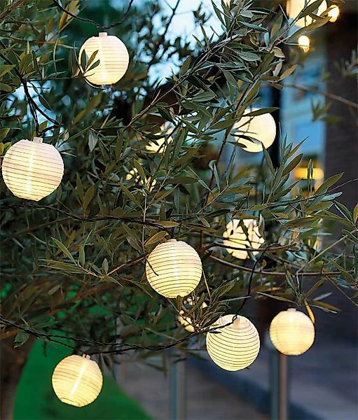 LED Solar Lichterkette 10 Lampions Laternen Garten Party Weiß günstig online kaufen