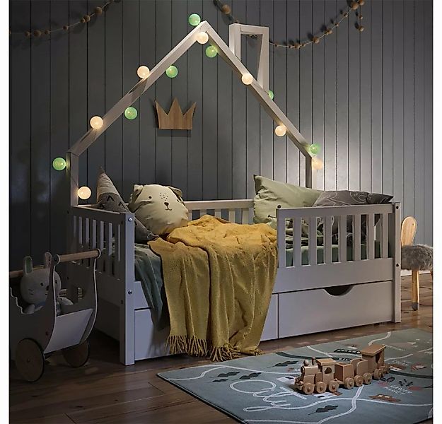 VitaliSpa® Hausbett Kinderbett Spielbett Noemi 70x140cm Weiß Matratze Schub günstig online kaufen
