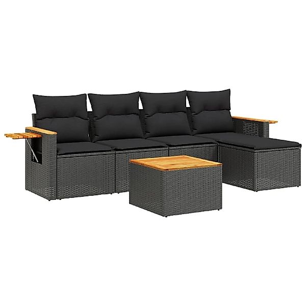 vidaXL 6-Tlg Garten-Sofagarnitur mit Kissen Schwarz Poly Rattan 3226762 günstig online kaufen