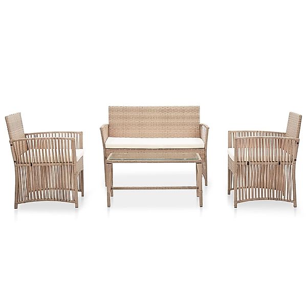 vidaXL 4-tlg Garten-Lounge-Set mit Auflage Poly Rattan Beige günstig online kaufen