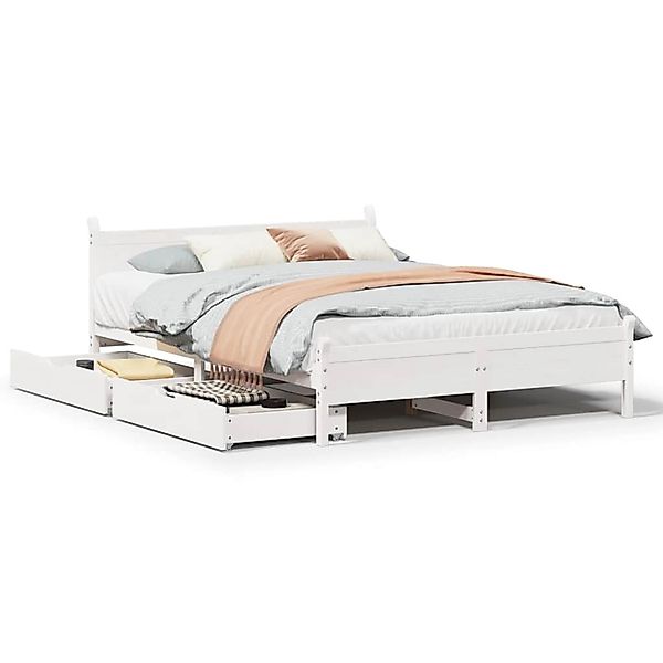vidaXL Massivholzbett ohne Matratze Weiß 150x200 cm Kiefernholz 3309768 günstig online kaufen