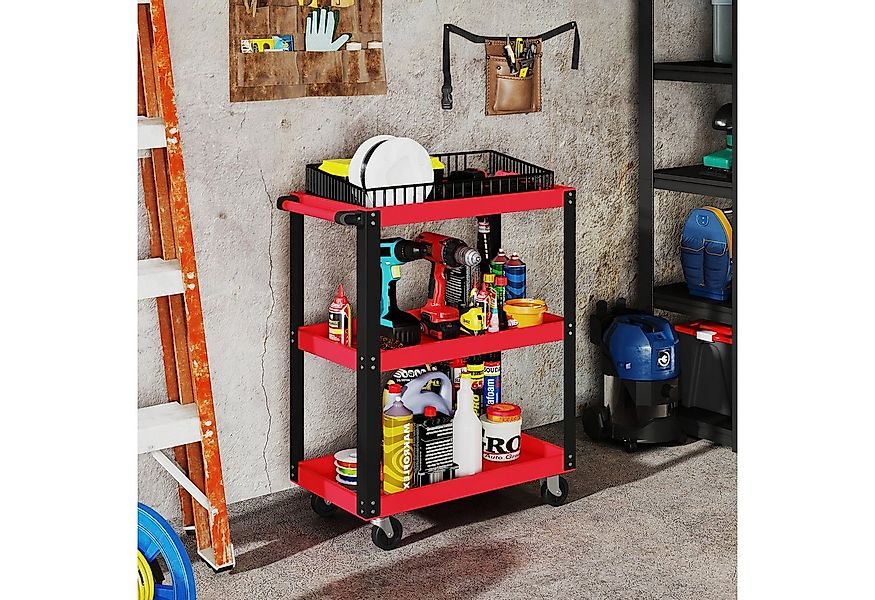 HOMCOM Werkzeugwagen mit 3 Etagen, seitlicher Griff, 4 Rollen, Ohne Vorfach günstig online kaufen