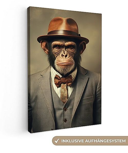 OneMillionCanvasses® Leinwandbild Vintage - Affe - Mütze - Anzug - Grau - T günstig online kaufen