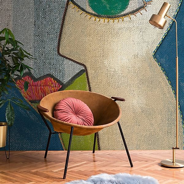PROFHOME 398901-GU Fototapete Abstrakt Matt Blau Beige Grün Pink 2,12 m x 2 günstig online kaufen