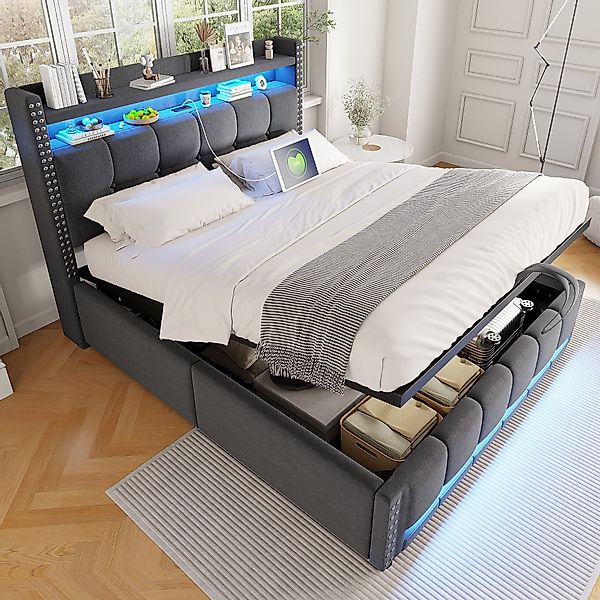 HAUSS SPOLE Polsterbett 140x200cm mit LED-Beleuchtung günstig online kaufen