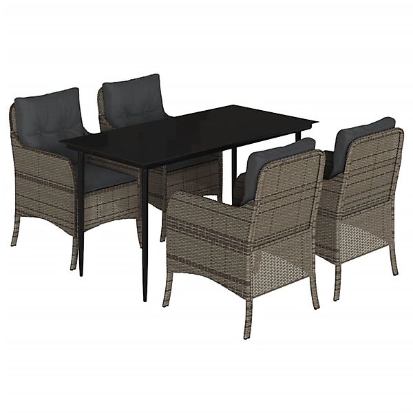 vidaXL 5-Tlg Garten-Essgruppe mit Kissen Grau Poly Rattan 3211950 günstig online kaufen