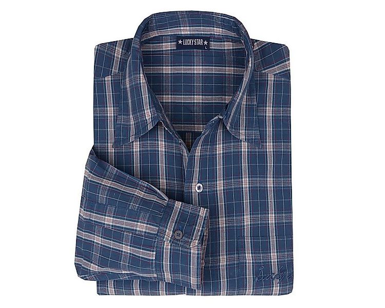 Lucky Star Langarmhemd Übergrößen kariertes Langarmhemd blau-rot-offwhite v günstig online kaufen