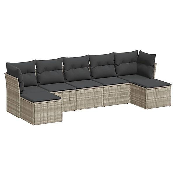 vidaXL 7-Tlg Garten-Sofagarnitur mit Kissen Hellgrau Poly Rattan 3249871 günstig online kaufen