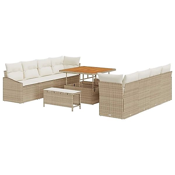 vidaXL 11-Teiliges Garten-Sofa-Set mit Kissen in Beige aus Poly Rattan und günstig online kaufen