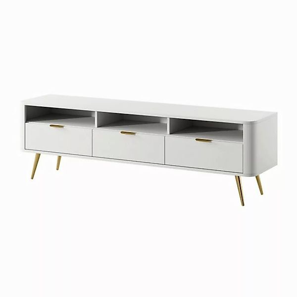 Selsey TV-Schrank OVAL mit 3 Schubladen, 3 offenen Fächern und goldenen Bei günstig online kaufen