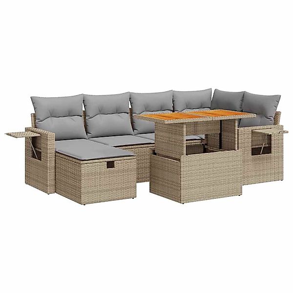 vidaXL 8-Tlg Garten-Sofagarnitur mit Kissen Beige Poly Rattan Akazie 332803 günstig online kaufen