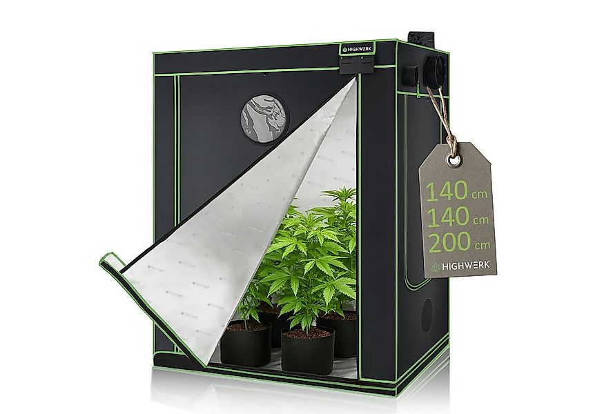 HIGHWERK Gewächshaus Growzelt 140 x 140 x 200 cm, Indoor Grow tent, schwarz günstig online kaufen