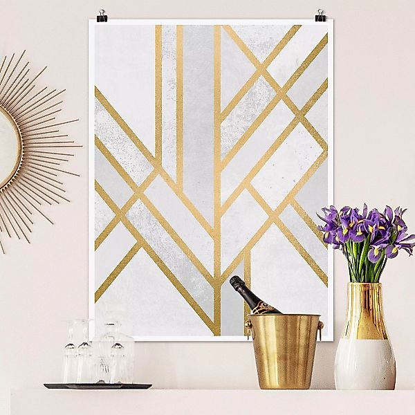 Poster Kunstdruck - Hochformat Art Deco Geometrie Weiß Gold günstig online kaufen