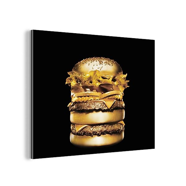 MuchoWow Metallbild Goldener Hamburger auf schwarzem günstig online kaufen