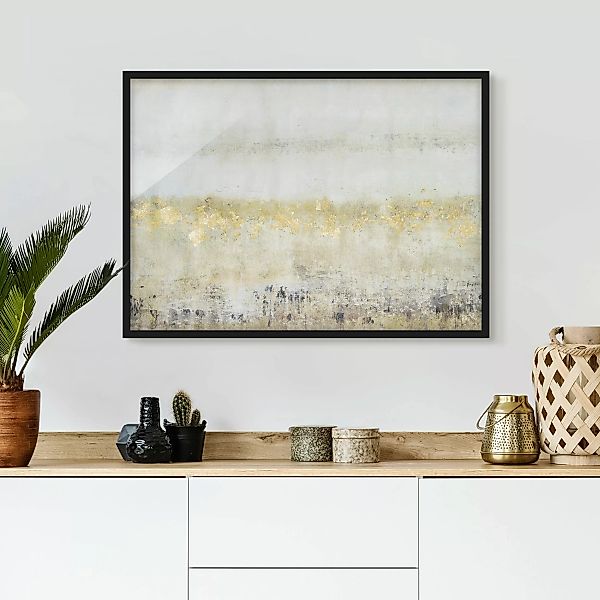 Bild mit Rahmen Abstrakt - Querformat Goldene Farbfelder I günstig online kaufen