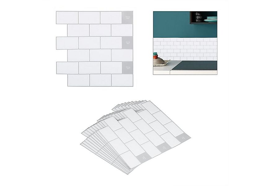 relaxdays Fliesenaufkleber Subway Fliesenaufkleber 10er Set, A günstig online kaufen