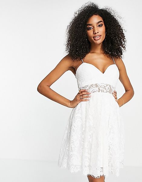 ASOS EDITION – Emmy – Mini-Brautkleid aus Spitze in Elfenbein mit schmalen günstig online kaufen