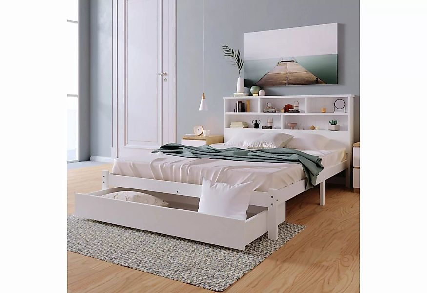SOFTWEARY Holzbett (Doppelbett inkl. Schublade und Lattenrost, Kopfteil mit günstig online kaufen