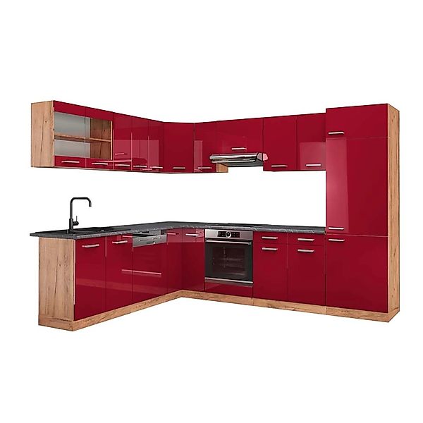 Vicco R-Line Eckküche Bordeaux Hochglanz/Goldkraft Eiche 227 x 287 cm AP An günstig online kaufen