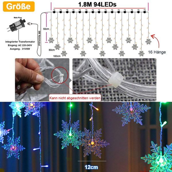 Rosnek LED-Lichtervorhang 3.5M, Große Schneeflocke, 8 günstig online kaufen