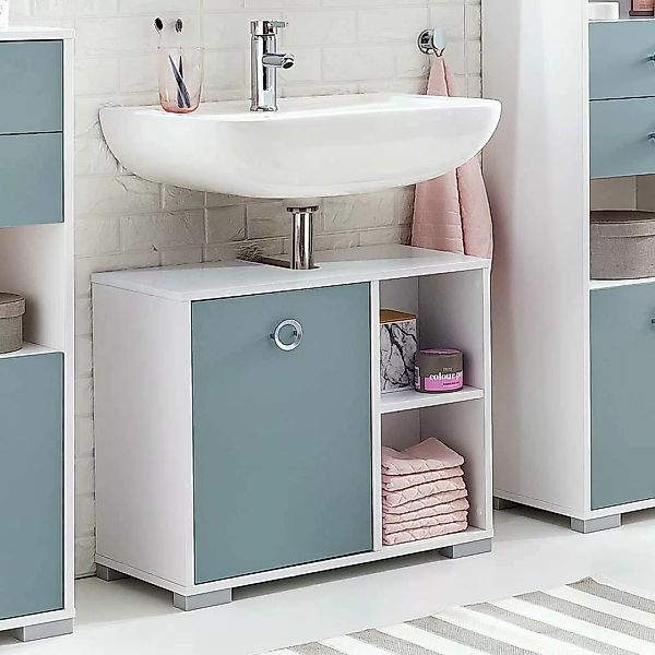 Waschbeckenunterschrank in Hellblau und Weiß 65 cm breit günstig online kaufen