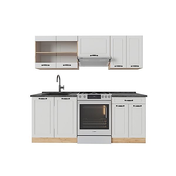 Vicco R-Line Küchenzeile Weiß Landhaus/Goldkraft Eiche 200 cm AP Anthrazit günstig online kaufen