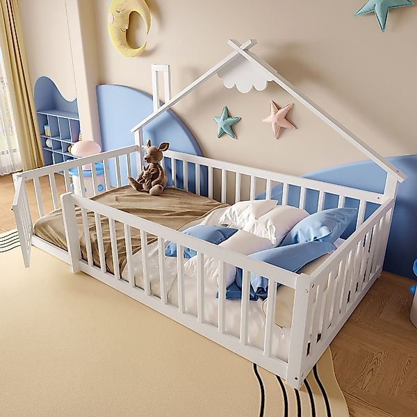 Flieks Kinderbett, Bodenbett Holzbett Hausbett 90x190cm günstig online kaufen
